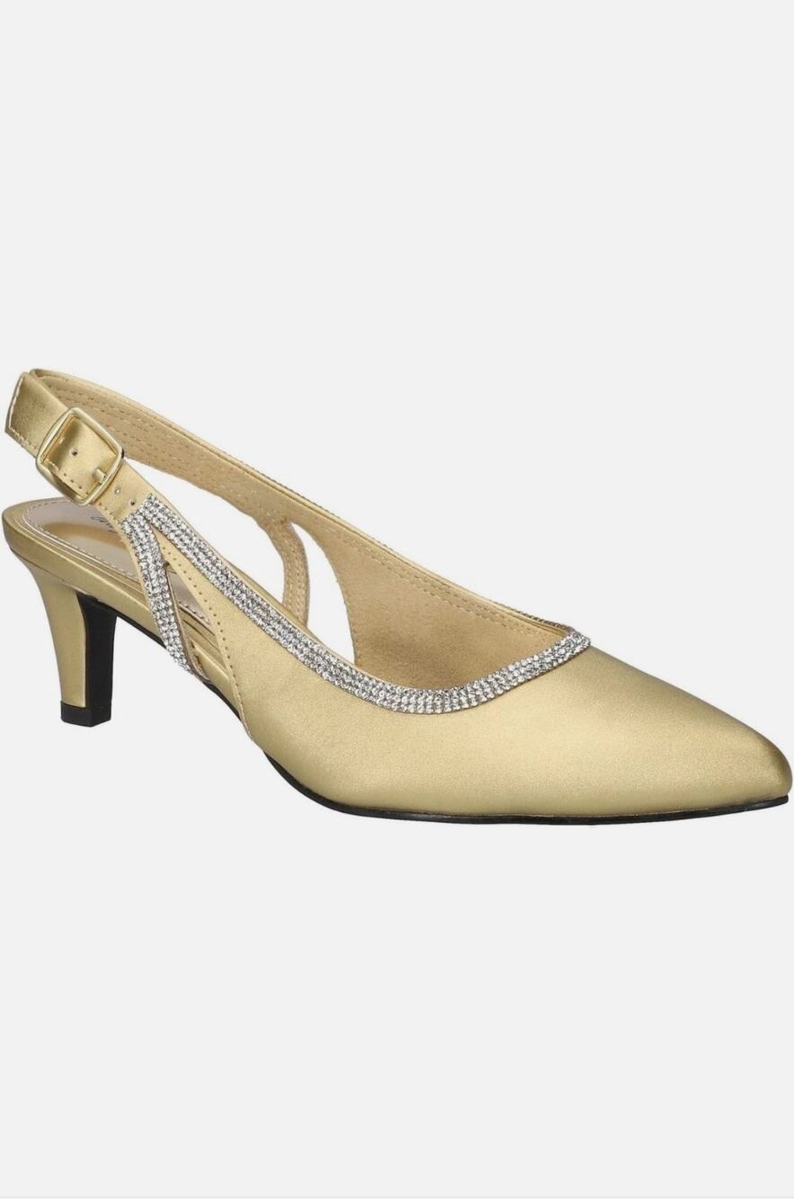 Easy Street Alive 5 Gold Size 7.5W Jeweled Slingback Pump Ballroom Dance Heels